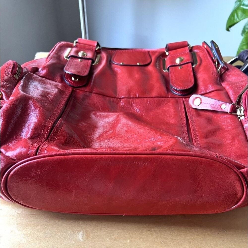Hype Y2K Red Patent Leather Hobo Shoulder Purse Hand Bag Multiple Pockets Large - Picture 9 of 12